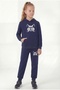 Kangaroo Pocket Hooded Girls' Tracksuit Set with Cat Print Detail