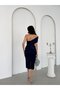 Navy Boat Neck Midi Evening Dress with Waist Detail - 7