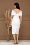 Double Fabric Stone Detailed Boat Neck Pencil Dress - White - 8