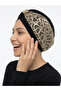 Special Design Black-Beige Geometric Patterned Lined Ready-Made Turban Hijab Evening Dress Bonnet - 2