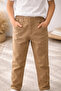 Beige Color School Pants Unisex %97 Cotton Stretch Fabric Stretchy Full Elastic Canvas Trousers with Adjustable Waist - 2
