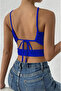 Women's Cobalt Blue Camisole Belted Crop Top Blouse with Tie Back - 2