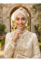 Special Design Beige Ethnic Motif Lined Ready-Made Turban Hijab Evening Dress Bonnet - 7