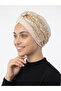 Special Design Beige Ethnic Motif Lined Ready-Made Turban Hijab Evening Dress Bonnet