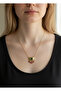 Steel Gold Stone Emerald Drop Necklace - 26Clko33