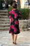 V1-Black Dress with Fuchsia Roses Shirt Collar - 3