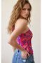 2587 Women's Fuchsia Patterned One-Shoulder Asymmetrical Cutout Ring Detailed Bustier Cropped Top - 3
