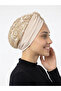 Special Design Beige Ethnic Motif Lined Ready-Made Turban Hijab Evening Dress Bonnet - 5