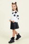 Girl's 2-Piece Set with Leather Star Detail and Leather Skirt, Black, Ages 4-9