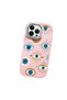 iPhone 14 Pro Compatible Shock-Absorbing Camera Protected Pink Silicone Case with Evil Eye Bead - 3