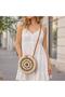 Round Wicker Women's Bag Si Natural Rattan Crisscross Straps Bohemian Shoulder Bag Handmade Summer Casual Bag