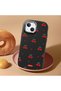 Black Silicone Case Cherry Patterned with Shock-Absorbing Camera Protections Compatible with iPhone 15 Plus/14 Plus - 3