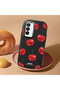 Samsung Galaxy A26 Compatible Shock-Absorbing Camera Protected Black Silicone Case Cherry Patterned - 2