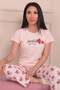 Women's Lovely Cotton Pajama Set with Slogan and Six Hearts