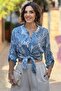 Blue Tile Patterned Linen Shirt - 3