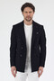 Pique Men's Black Double-Breasted Pointed Collar Stretchy Poly Viscose Fabric Slim Fit Sports Blazer Jacket - 3