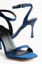 Women's Navy Blue Satin Blunt Toe Shoes Heeled Shoes - 3