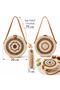 Round Wicker Women's Bag Si Natural Rattan Crisscross Straps Bohemian Shoulder Bag Handmade Summer Casual Bag - 3