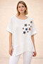 Women's White Starry Sequined Asymmetrical Linen Blouse Nj120