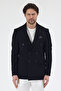 Pique Men's Black Double-Breasted Pointed Collar Stretchy Poly Viscose Fabric Slim Fit Sports Blazer Jacket