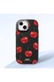 iPhone 15 Compatible Shock-Absorbing Camera Protected Black Silicone Case Cherry Patterned