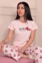 Women's Lovely Cotton Pajama Set with Slogan and Six Hearts - 2