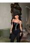 Women's Black Lace Detailed Corset Look Cropped Blouse Yel221804 - 6