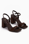 Janica Brown Ankle Boots Buckled Block Heel Women's Sandals - 4