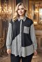 Women's Elegant Polo Neck Striped Pattern Patchwork Embroidered Large Size Casual Shirt Blouse - 2
