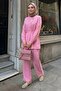 Three-Button Belted Pink Modal Set - 4