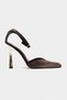 Vibe Kahve Velvet Ankle Strap Women's Gold Galvanized Heeled Shoes - 6