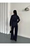 Denim jacket and trousers set with dense stonework navy blue - 3