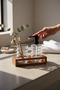 2-Compartment Acacia Stand Glass Soap Dispenser and Toothbrush Holder Set - 3