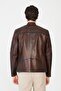 Brown Quilted Detailed Zippered Modern Genuine Leather Jacket - 7