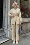 Three-Button Belted Beige Modal Set - 2