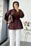 Shoulder Draped Sleeve Tip Lace Poplin Tunic - Brown