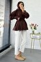 Shoulder Draped Sleeve Tip Lace Poplin Tunic - Brown - 7