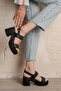 Nina Women's Black Straw Bag Wedge Heel Pcs Sandals