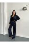 Denim jacket and trousers set with dense stonework navy blue - 5