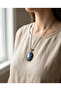 Bronze Authentic Jewelry Accessory Blue White Glass Processing Medallion Long Chain Women's Necklace