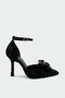 Rodop Stone Bow Detail Women's Black Heeled Shoes