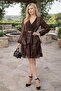 Women Brown Double-Breasted Collar Layered Mini Chiffon Dress Nbdks935 - 3
