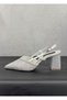 1296 Y-600 Pearl Stone Dress Shoes 8 cm Thick Heel Half Open Stiletto Shoes for Women