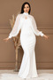 Crepe Pearl Bolero Detailed Fish Tail Dress - White