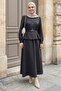 Belt Piece Smoked Suit with Buttoned Front Skirt