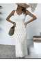 Leaf Pattern, Elastic Waist, Lace-Like Knit Low-Cut Long Straps, 100% Cotton Knitwear Beach Dress - 6