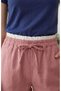 Women's Dusty Rose Color Elastic Waist Lace-Up Comfortable Cut Casual Trousers - 3