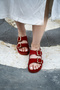 Women's Double Buckled Gold Detailed Comfortable Casual Summer Shoes Slipper - 5