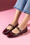 Vento Burgundy Leather with Silver Ring Detail, Buckled Belt Bands Ballet Flats - 3