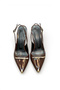 Women's Patent Leather Stiletto with Gold Ribbon and Toe Detail - 7